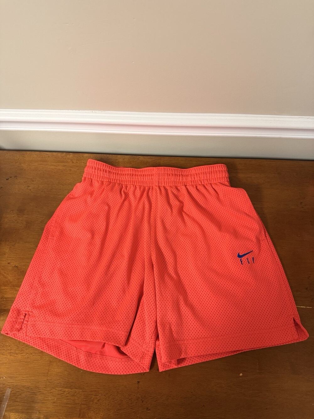 Nike Dri-FIT Fly Women’s Mesh Basketball Shorts Orange w/ Blue Accent Size Med